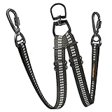 Double Dog Leash – Adjustable Length Long Leash for Dog Training – Dual Reflective Dog Leash with Non-Tangle Design – Heavy Duty Nylon and Metal Buckles – Ideal (Black, Large)