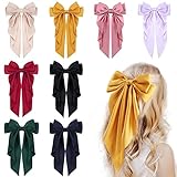 8Pcs Big Satin Layered Hair Bows for Women Girls 8 Inch Barrette Hair Clip Long Black Ribbon Bows French Style Hair Accessories (Big bow style)