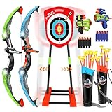 FINCOME 2 Pack Bow and Arrow Set for Kids 4-6-8-12,Archery Set Toy Gifts for Boys & Girls, Bow and Arrow Toys with Standing Target,2 Foam Dart Guns,20 Suction Cup Arrows & 2 Quiver