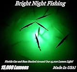 Bright Night Fishing Underwater Fishing Light Battery Clamps 25ft Cord Green LED 15,000 lumens 300 LED Submersible Fish Attractor Boat and Dock Lights Salt Water Fresh Water 12v DC Crappie BR:15000