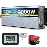 EGSCATEE 4000W Pure Sine Wave Inverter 12V DC to 120V AC Converter for Truck, Home, RV, Peak 8000W Off-Grid Solar Power Inverter with 4 AC Outlets, Dual 3.4A USB Ports, Remote Controller with Screen