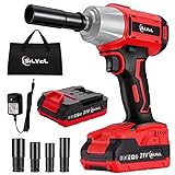 SILVEL Cordless Impact Wrench, 21V 1/2' Impact Gun, 370 Ft-lbs (500N.M) High Torque Brushless Impact Driver with Fast Charger, 2.0Ah Battery Powered for Car Tires, 4 Pcs Impact Sockets