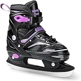 Girls Ice Skates - Adjustable Ice Skates for Kids, Girls and Boys - Toddler Ice Hockey Skates for Outdoor and Rink, Soft Padding and Reinforced Ankle Support - Large (4-7 US), Clematis Purple