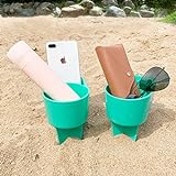 Home Queen Beach Cup Holder with Pocket, Multi-Functional Sand Cup Holder for Beverage Phone Sunglasses Key, Beach Accessory Drink Sand Coaster, 2-Pack, Teal
