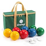 Crobyi Bocce Balls Set, 90mm Regulation Size and Weight, Durable Beach/Yard/Lawn Game for Kids, Adults and Family. Including 8 Bocce Balls, Pallino, Measuring Rope and Carrying Bag.