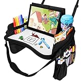 ONE PIX Kids Travel Tray Car Seat Tray, Road Trip Essentials Kids with Load-Bearing Headrest Strap, Tablet Holder, Erase Top, Collapsible Toddler Car Activities Travel Accessories