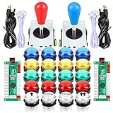 Fosiya LED Arcade Joystick Buttons Kit Ellipse Oval Style 8 Ways Joystick + 20 x LED Arcade Buttons for 2 Player Video Games Standard Controllers All Windows PC MAME Raspberry Pi (Mix Colors Kits)