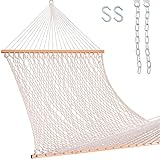 Lazy Daze Hammocks 13FT Double Rope Hammocks, Hand Woven Cotton Hammock with Spreader Bar for Outdoor, Indoor, Patio Yard, Poolside for Two Person, Max 450 Lbs, Natural, 130 x 60 inches