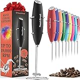 Powerful Handheld Milk Frother, Mini Milk Frother Wand, Battery Operated Stainless Steel Drink Mixer - Milk Frother Stand for Milk Coffee, Lattes, Cappuccino, Frappe, Matcha, Hot Chocolate. Great Gift