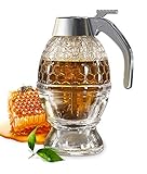 CLEVLI Honey Dispenser – Glass Honey Dispenser – No Drip 8 Oz –Honey Pourer Dispenser, Honey Pot with Stand – for Syrup, Sugar, Sauces, Jar with Non Slip Support, Flip Top Lid for Easy Works