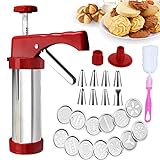 Cookie Press,Classic Stainless Steel Spritz Cookie Press for Baking,Cookie Press Gun,Featuring 13 Decorative Stencil Discs and 8 Icing Tips,Deluxe Cookie Maker