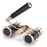 Opera Glasses Binoculars 3X25 Theater Glasses Mini Binocular Compact Lightweight with Handle for Adults Kids Women in Musical Concert (Black with Handle)