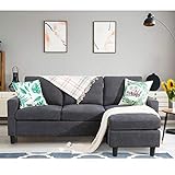 Shintenchi Convertible Sectional Sofa Couch, Modern Linen Fabric L-Shaped Couch 3-Seat Sofa Sectional with Reversible Chaise for Small Living Room, Apartment and Small Space (Dark Grey)