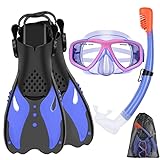 KUYOU Youth Snorkel Set for Ages 7-16 - Anti-Fog Mask, Full Dry Top Snorkel, Adjustable Fins - Premium Quality, Comfortable and Durable Set for Teen Snorkelers (Violet)