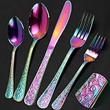 Meythway 40-Piece Vintage Carved Rainbow Silverware Set for 8, Stainless Steel Flatware Set with Knife/Fork/Spoon, Cutlery Set for Home and Kitchen, Utensil Set with Dishwasher Safe