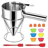 IBEIYO 40oz Pancake Batter Dispenser Stainless Steel Funnel Dispenser with Stand for Cupcakes,Waffles,Cookies,Baked Goods (Includes 12 Baking Accessories)