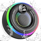 POMUIC Bluetooth Shower Speaker, Portable Wireless Speaker Stereo Sound, RGB Lights, IP7 Waterproof Bluetooth Speaker with Suction Cup and Mic, 8H Portable Speakers for Travel, Party, Home, Outdoors