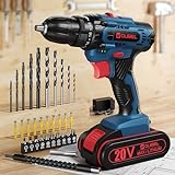 Drill Set, OUBEL 20V MAX Cordless Drill with Lithium-ion Battery 2.0Ah & Fast Charger, Power Drill 3/8-Inch Keyless Chuck, 2 Variable Speed, 25+1 Position, 42pcs Drill Bits/Screws for DIY