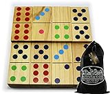 Matty's Toy Stop Deluxe Giant Wooden Dominoes Double Six (5') Color Dot, 28 Piece Set with Storage Bag