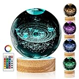 3D Solar System Crystal Ball Night Light with 16 Color Wooden LED Base Upgraded 3.15 In Galaxy Planets Ball Lamp with Remote for Birthday Christmas, Astronomy Space Gifts for Boys Girls Kids