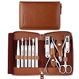 Manicure Set, FAMILIFE Professional Manicure Kit Nail Clippers Set 11 in 1 Stainless Steel Pedicure Tools Kit Nail Kit Men Grooming Kit with Portable Brown Leather Travel Case Luxury Gifts for Him