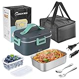 75W Electric Heated Lunch Box 1.8L Food Heater/Warmer Portable Heated Lunch Boxes (lonchera electrica para el almuerzo) for Car truck and Home - Leak Proof, Removable 304 Stainless Steel Container