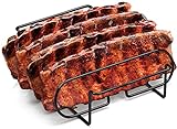 Sorbus® Non-Stick Rib Rack - Porcelain Coated Steel Roasting Stand – Holds 4 Rib Racks for Grilling & Barbecuing - Perfect BBQ Accessories for Smoker and Grill - Durable and Convenient Design (Black)