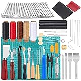 BUTUZE Leather Working Tools for Beginners: Leather Craft Kit with Stamping Tools, Groover, Punch, Leather Sewing Waxed Thread, Leather Kit for Leathercraft Adults Gifts