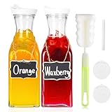 CUCUMI Glass Carafe with Lids 2pcs 50oz, 1.5 Liter Glass Water Pitcher Juice Containers Beverage Jugs for Mimosa Bar, Water, Cold Brew, Cold Beverage