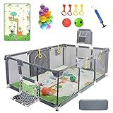 Upgrated Baby Playpen with Mat, Playpen for Babies and Toddlers, Large Playpen with Mat, Sport Playpen, Play Pen with Accessories, Baby Play Yards, PlayPen Indoor & Outdoor Activity, Sturdy Kids