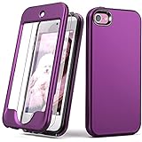 Yamink iPod Touch 7 Case with Screen Protector,iPod Touch 6 Case,iPod Touch 5 Case, Lightweight Full Body Heavy Duty Protection Soft TPU Hard PC Bumper Protective Sturdy Cover,Dark Purple