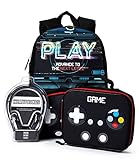 Gaming/Gamer Backpack with Headphone and Lunch Box 3 Piece Set for Boys/Girls