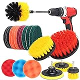 Deesse 24 Pieces of Electric Drill Brush Scrubbing Pad Kit Electric Scrubbing Pad Cleaning Kit, Suitable for Tiles, Floor Joints, Sinks, Floors, Bathtubs, Bathrooms, Kitchens, Vehicles