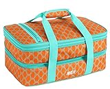 MIER Insulated Double Casserole Carrier Thermal Lunch Tote for Potluck Parties, Picnic, Beach, Fits 9 x 13 Inches Casserole Dish, Expandable by Mid Zipper, Orange