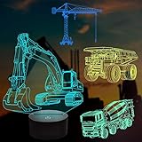 Heavy Machinery 3D Lamp Kits,Excavators, Tower Cranes, Transit Mixers, Mining Dump Truck 3D Night Light for Kids (4 Patterns) with Remote Control & 16 Colors Light