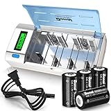 Rechargeable C Batteries with Charger, BONAI LCD Battery Charger for C D AA AAA 9V Ni-MH Ni-CD Rechargeable Batteries with 5000mAh C Rechargeable Cells (4-Counts)