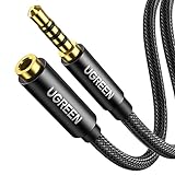UGREEN Headphone Extension Cable 4 Pole TRRS 3.5mm Extension with Microphone Male to Female Stereo Audio Cable Gold Plated Nylon Braided Compatible with iPhone iPad Smartphones Media Players, 1.5FT