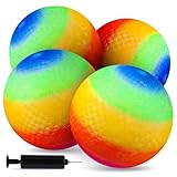 3 otters 4PCS Playground Balls with Air Pump, 8.5inch Inflatable Dodge Ball Handball Rubber Kickball No Sting Balls for Kids Ball Games Gym Camps Yoga Exercises Indoor Outdoor Rainbow