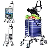 Stair Climbing Shopping Cart with Cover for Groceries, Shopping Carts for Groceries with 8 Wheels Double Handle, Lightweight, Foldable, Utility Shopping Cart Blue