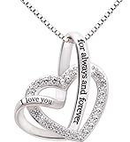 ALOV Jewelry Sterling Silver 'I love you for always and forever' Love Heart Cubic Zirconia Necklace