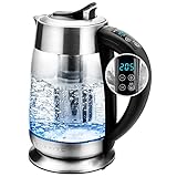 OVENTE Electric Glass Kettle Hot Water Boiler 1.8 Liter BPA Free - 1500W w/Stainless Steel Infuser, Set Temperature Control, Auto Shut Off, Portable Fast Instant Heater for Coffee & Tea - KG661S