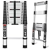 augtarlion Telescoping Extension Ladder 15.5 FT, Aluminum Folding Telescopic Ladder with Locking Mechanism, Multi-Purpose Collapsible Ladder for Home or RV Outdoor Work, Heavy Duty 330 lbs Load