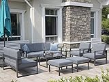 Green4ever Aluminum Patio Furniture Set, 8 Pieces Outdoor Conversation Set All-Weather Modern Metal Couch Outdoor Sectional Sofa with Ottomans and Coffee Table (Grey)