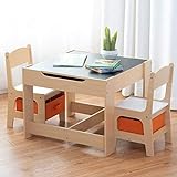 Costzon Kids Table and Chair Set, 3 in 1 Wooden Activity Table for Toddlers Arts, Crafts, Drawing, Reading, Playroom, Toddler Table and Chair Set w/ 2 in 1 Tabletop, Storage Space, Gift for Boy & Girl