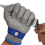 MAFORES 2.0 Upgraded Version of Level 9 Cut Resistant Glove Stainless Steel Mesh Metal Wire Glove Durable Rustproof Reliable Cutting Glove for Meat Cutting, Fishing, Latest Material (Large）