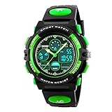 Kid's Digital Watch LED Outdoor Sports 50M Waterproof Watches Boys Children's Analog Quartz Wristwatch with Alarm - Green