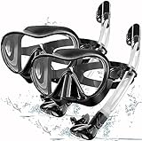 Bairuifu Snorkel Mask 2 Pack, 100% Food-Grade Silicone Snorkel Set Anti-Fog Tempered Glass Scuba Mask, Snorkeling Gear for Adults