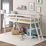 Loft Bed Twin,Loft Bed for Kids with Ladders and Guard Rails,Solid Wood and Sturdy Low Loft Bed Frame for Toddlers and Junior,No Box Spring Needed,Easy to Assembly,Twin(White)