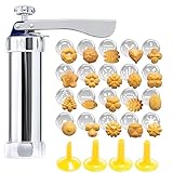 Suuker Cookie Press, Cookie Press Gun Aluminum Alloy with 4 Piping Tips and 20 Cookie Discs, Cookie Maker Machine, Cookie Press Baking