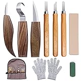 10Pcs Wood Carving Knife Set Beginner Kit, Convenient Tools Set Cut Resistant Gloves Spoon Carving Hook Knife, Wood Carving Whittling Knife, Chip Carving Detail Knife Sandpaper for Woodworking